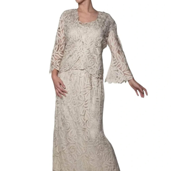 soulmates champagne Hand crafted silk ribbon beaded 3 Piece Evening Gown MOB MOG - Picture 3 of 16